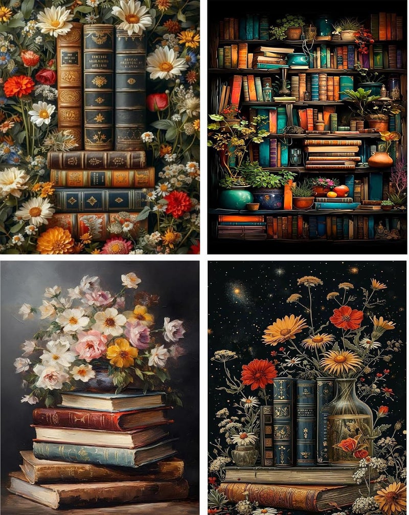 Tiwabb 4 Pack Book Flower Stamped Cross Stitch Kits for Adults - Embroidery Kits for Beginners Adults,11 CT Patterns Dimensions Counted Cross Stitch Kits for Arts Craft Kits12x16 inch - Image 1